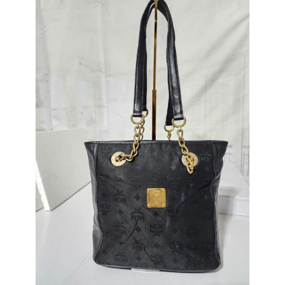 MCM Vintage Visetos Nylon Shopping Tote Bag Black
